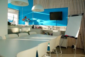A modern office space.