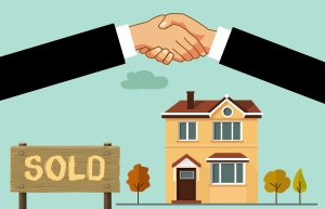 An illustration of a handshake and a house that has been sold after realizing why real estate investors should focus on Miami Dade County this year.