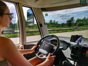 A woman is driving.